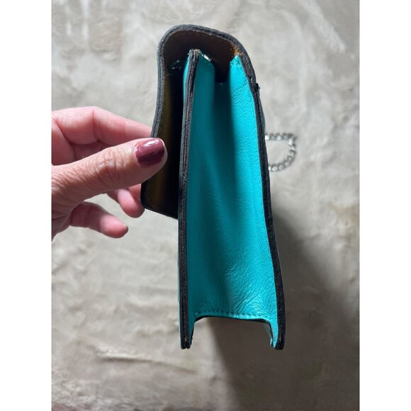 Patricia Nash Aqua Leather Rose Tooled Crossbody Bag With Chain Strap & Tassel - Picture 10 of 16